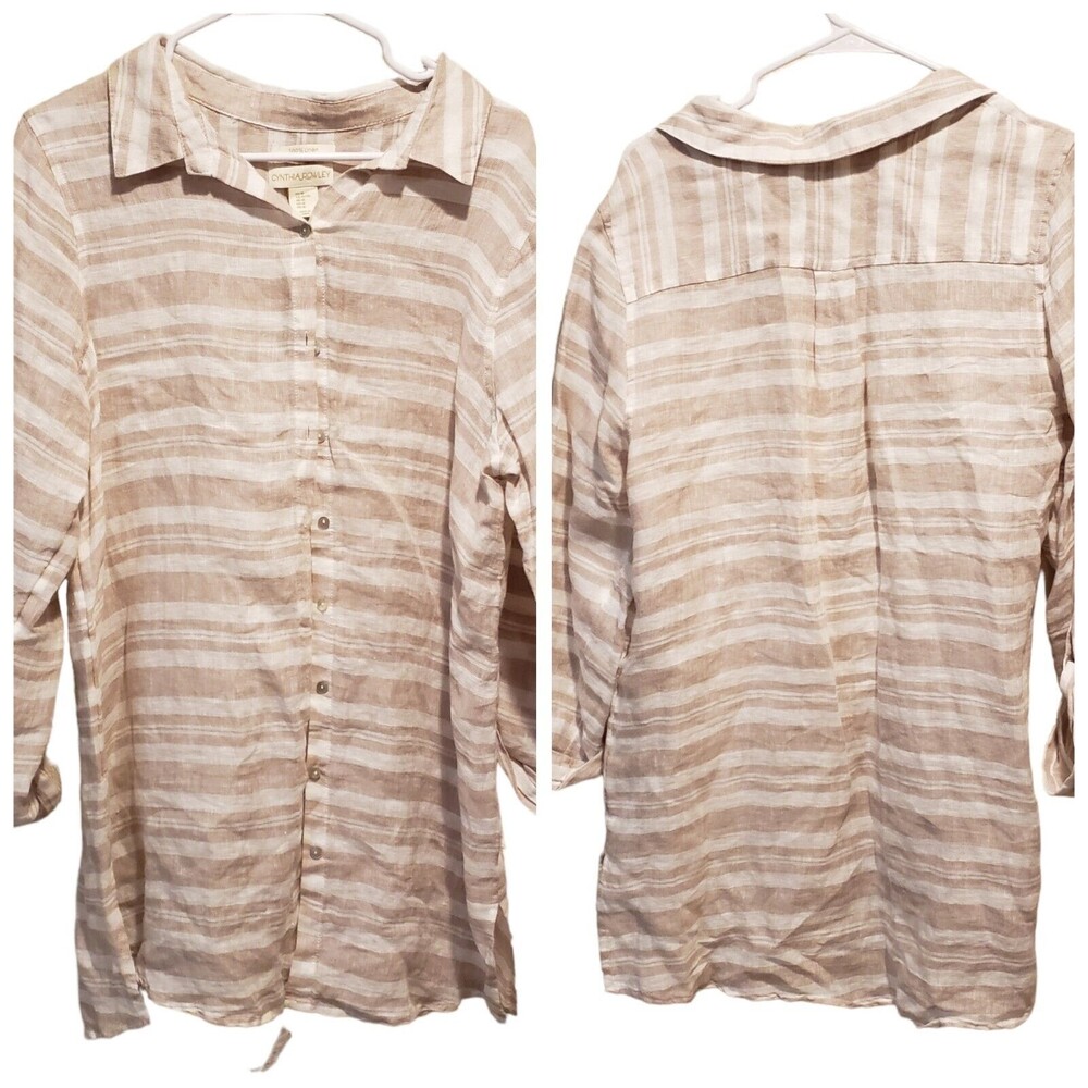 Cynthia Rowley 100% Linen  Women's Top Sz X-Large White Pink Lagenlook